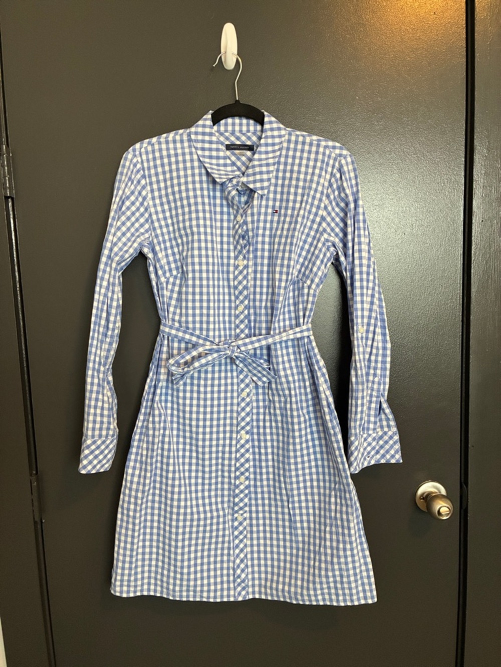 Tommy Hilfiger Light Blue & White Gingham Long Sleeve Shirt Dress Sz 4
